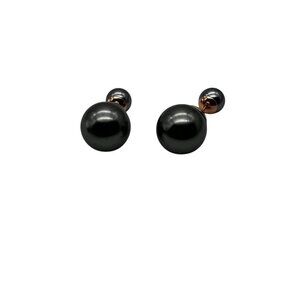 Double-Sided Rose Gold & Grey Bead Stud Earrings Modern Minimalist Jewelry‎